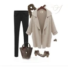 Wholesale fashion Khaki black winter fall lapel collar women wool coat lady