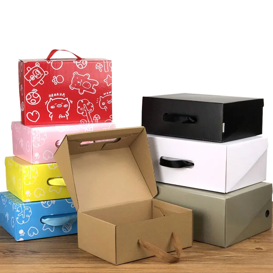 custom foldable corrugated cardboard carton shoe box with ribbon