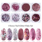Rose Nail 8 Box Rose Gold Nail Glitter Flake Set Colorful Nail Sequins Flakes Powder