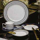 Ceramic Set Dinner Wholesale Bone China Navy Blue Plates Cup Crockery