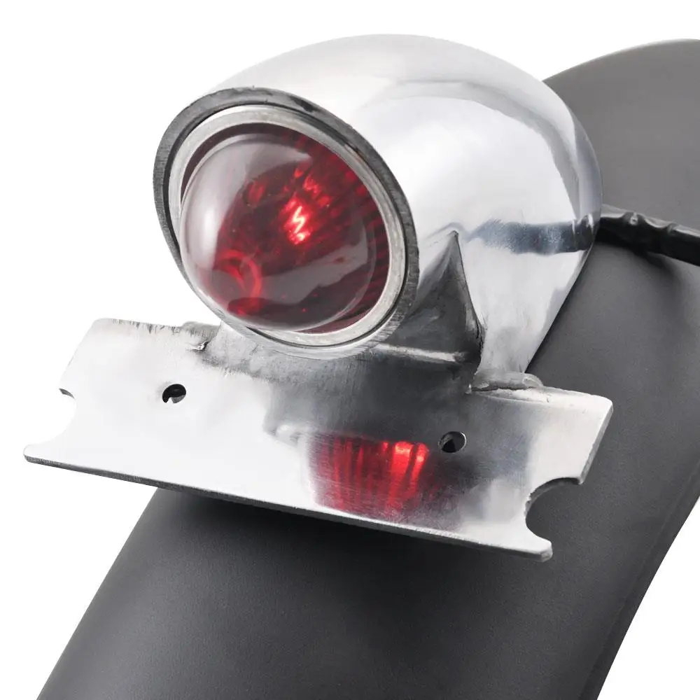 Black Motorcycle Metal Rear Fender Mudguard Fender w/ Chrome Moto Tail Brake Stop Light Vintage Style Fit for Harley BOB Bobber
