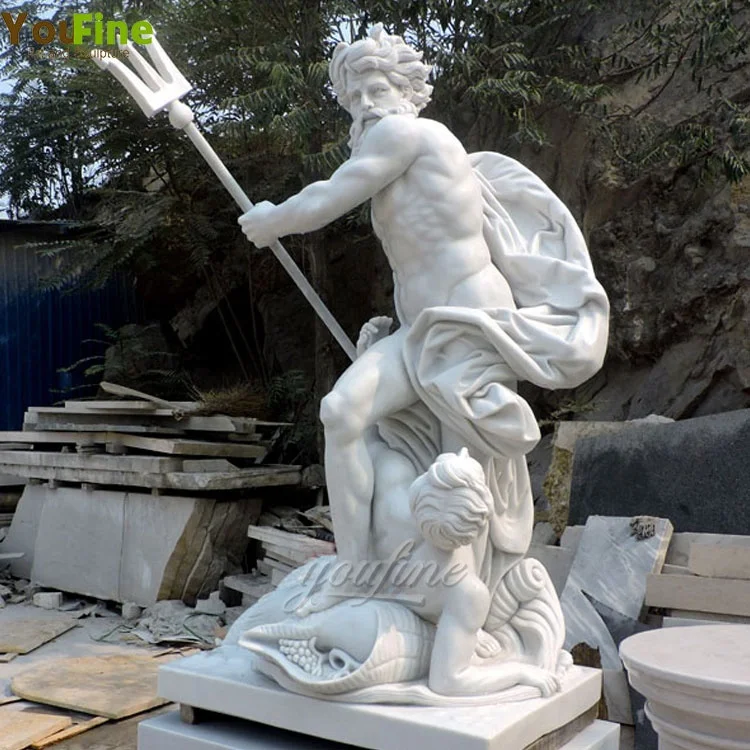 Mão Esculpida Estátua De Pedra de Mármore Grego de Poseidon Preço ao ar livre