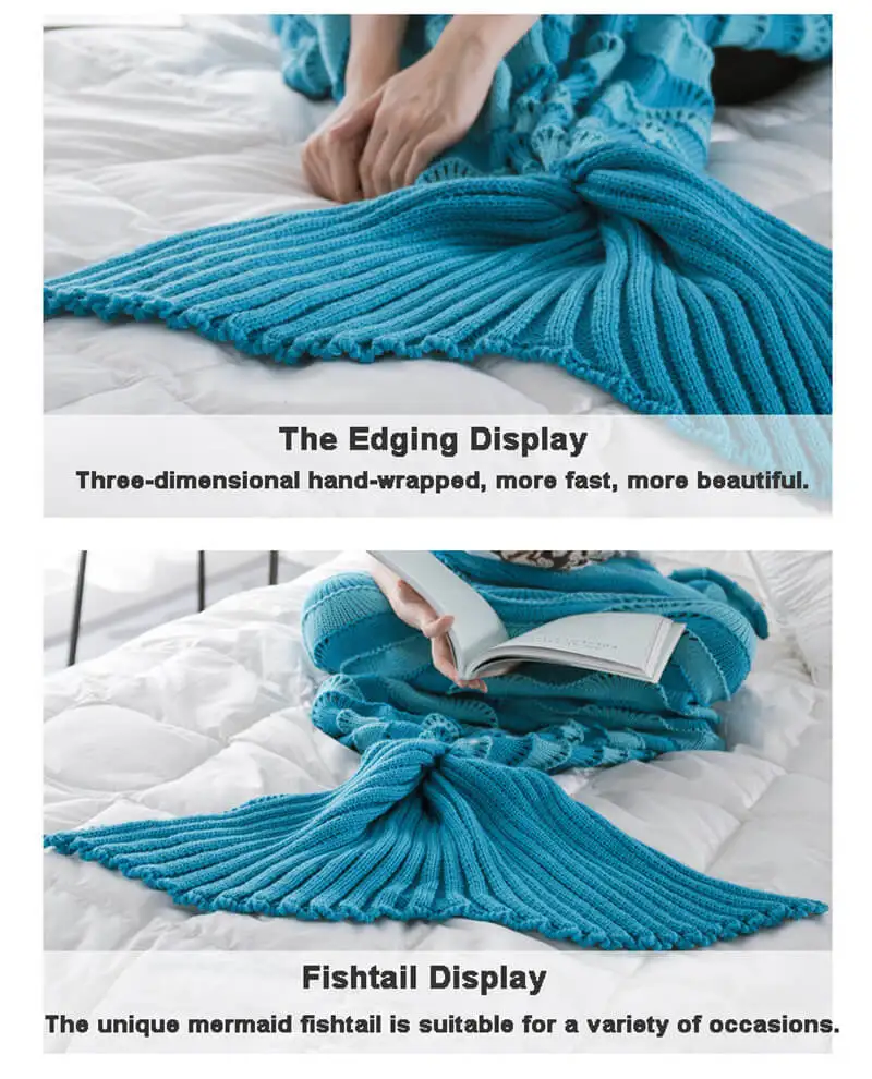 i@home Wavy striped fishtail soft acrylic knitted mermaid tail blanket adult