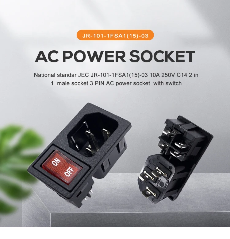 High quality IEC JR-101-1FSA1(15)-03 Electrical Switch Socket AC Power Socket Female Power Connector