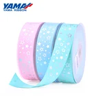 YAMA Factory Design 25mm Foil Silver Stamping Printed Grosgrain Stars Ribbon For Gift Packing