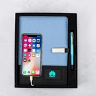 Colorful LED Light Up Logo Notebook with Power Bank and USB Flash drive Diary Promotion GIft Set