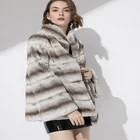 Thick Short Leather Coat Women Striped Warm Rex Rabbit Fur Coat Exporter