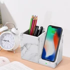 Phone QI Standards Leather Pen Holder Desk Table Wireless Charging Stand For Phone