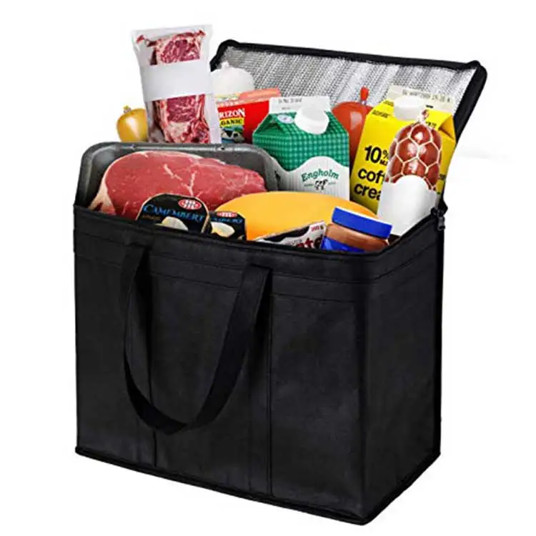 Eco-friendly Reusable non woven lunch bag, Customized logo printed folding grocery tote food delivery insulated cooler bag