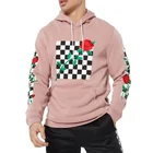 Print Hoodie Print Hoodies Men's Pink Checkered Print Rose Embroidered Hoodie