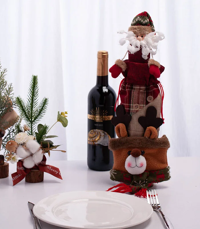 sj384 holiday gift classic santa claus wine bottle cover ani