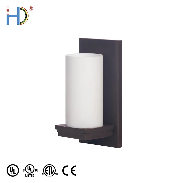 Modern White Opal Acrylic Shade Candle Shape Bronze Finish Metal Wall Lamp