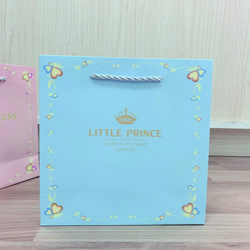 product-Dezheng-Little Princess Little Prince Gold Stamping Custom Design Pink Gift Paper Bag with H-1