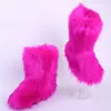 Sets matching color purse headband and boots shoes mix color faux fox fur snow ladies fur winter rubber boots for women