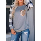 K59 women sequin pocket buffalo plaid shirts 2019 new plaid top
