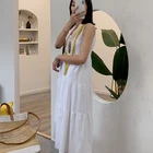 White Dress Women Fashion Elegant Ruffled White Embroidered V-neck High Waist Lace Sleeveless Dress