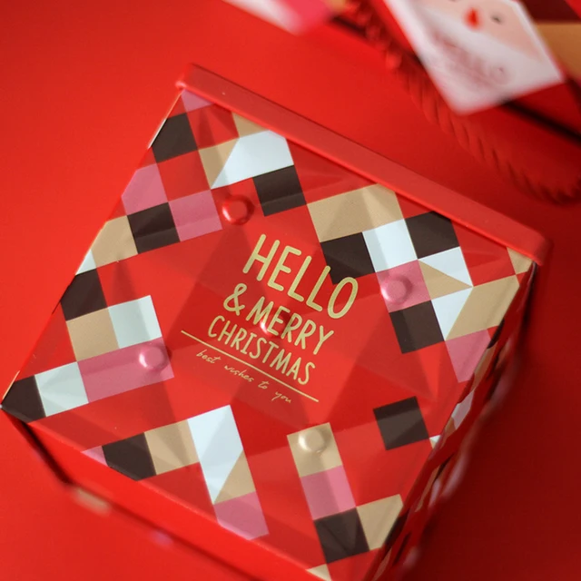 Christmas Festival Gift Metal Box Apple Candy Tea Square Storage Tin