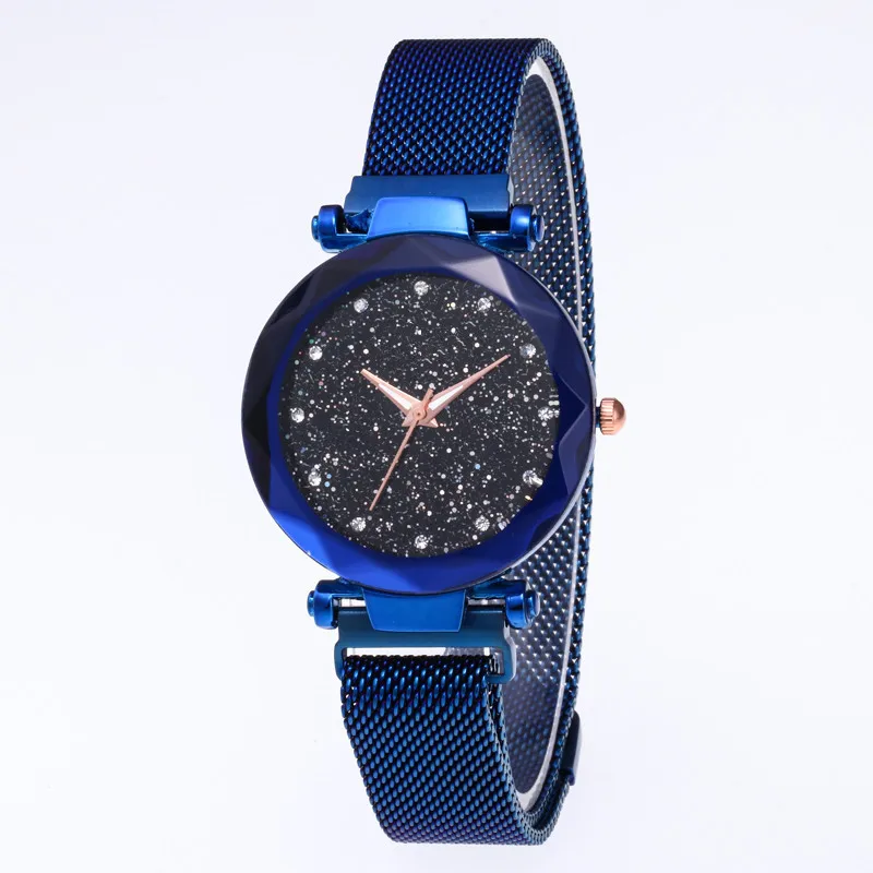 Top Brand Wristwatch Rose Gold Mesh Magnet Buckle Starry Quartz Watch Geometric Surface Casual Women Quartz Wristwatch N0056