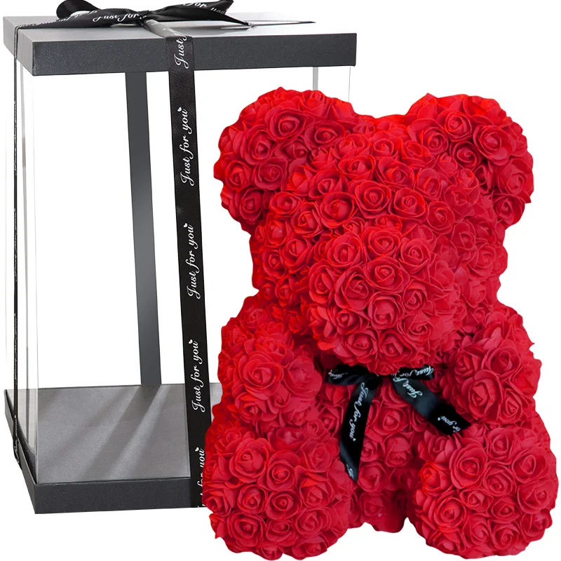 rose bear with gift box