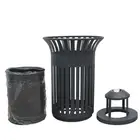 outdoor eco-friendly wholesale garden fashion blue metal waste container public steel durable garbage bin trash receptacle