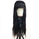 Brazilian 30 inch virgin hair lace front wig straight human hair wigs with bangs for black women