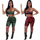 OEM women wholesale fashion sexy bandage camo bikini top and short two piece set club outfit