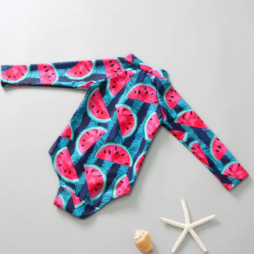 Wholesale long sleeve swimsuit one piecec print monokini children swimwear