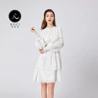 High Quality Women Long smocking sleeve embroidery cotton midi dress