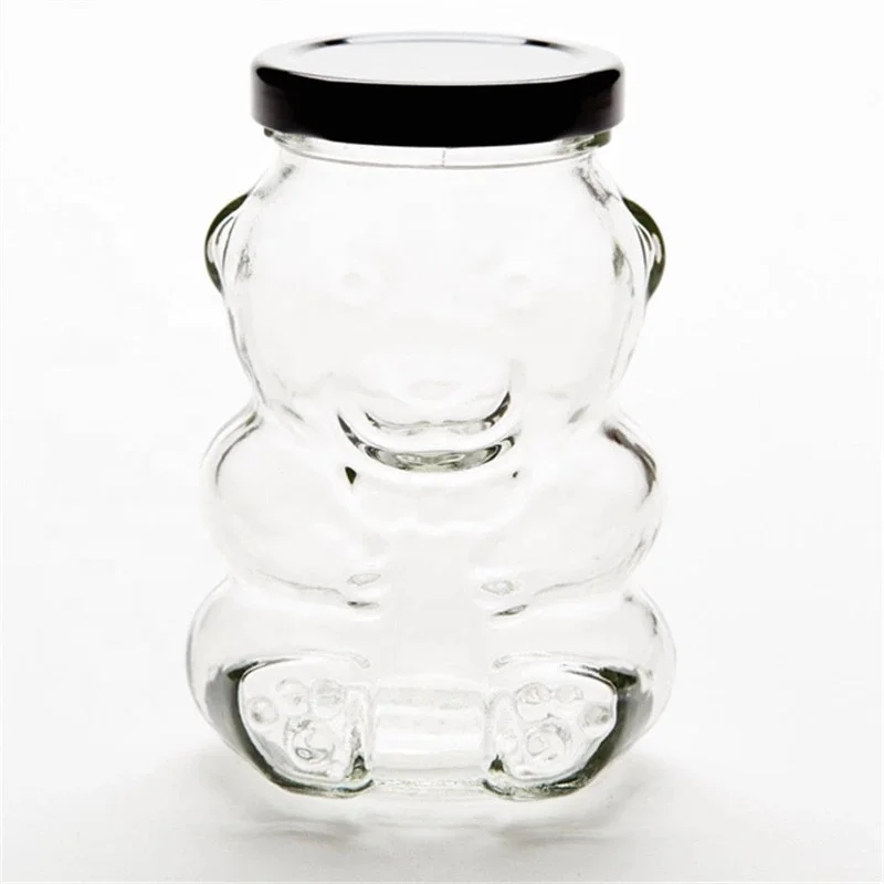 ALiiSAR 300ml en verre en forme d'ours pot de miel avec Couvercle En Étain