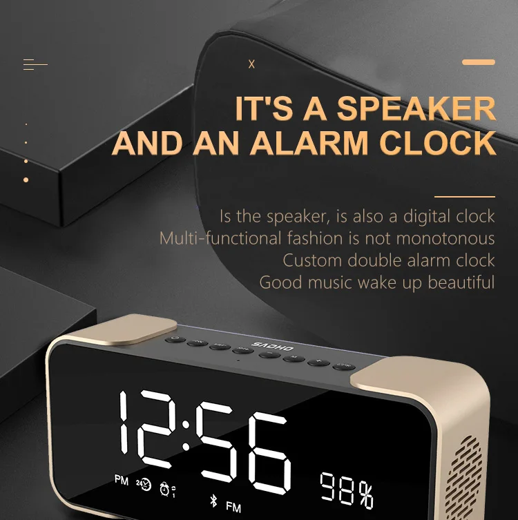 LED Alarm Clock with FM Radio Wireless Bluetooth Speaker Mirror Display Support Aux TF USB Music Player Wireless for Office Home - ANKUX.COM