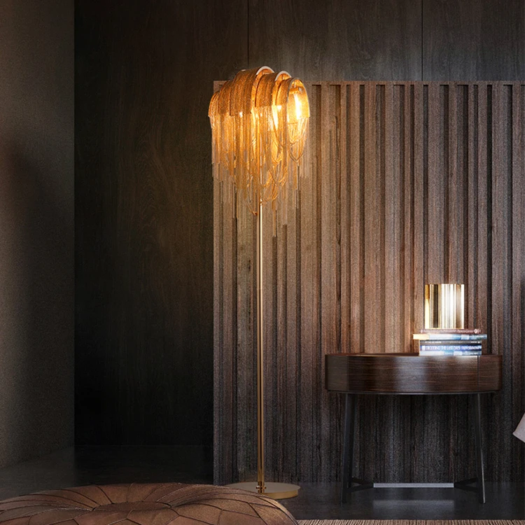 Antique Home hotel Design Luxury Aluminum Chain tassel led light floor Standing Floor Lamp