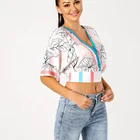 Top Blouse Women Sexy Women Floral Print Plunging V-neck Short Batwing Sleeve Wrap Blouse Summer Crop Top