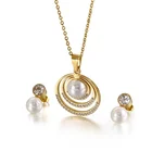 Hot Selling Fashion Simple Jewelry 316L Stainless Steel Minimalist Round Pearl Necklaces And Earrings Jewelry Sets