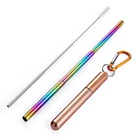 Telescopic Reusable Collapsible Straws Stainless Steel Metal Folding Drinking Straw with Travel Aluminum Case