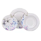 Home goods 18pcs 24k gold rim floral border dinner plate porcelain ceramic dinnerware set service for 6