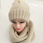 Custom Women Winter Knitted Hat and Scarf Set with Pom Pom