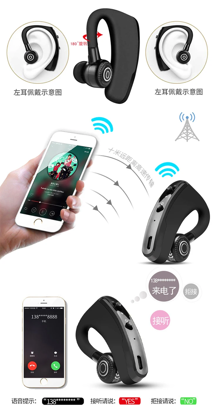 BTH-229 ear hook in ear sport earphones wireless noise cancelling earphone headphone wireless sport - ANKUX.COM