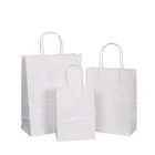Fashion Handles White kraft Eco Friendly Paper Food Bags Take Away Bag