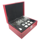 Housewarmings Red Leather Box 2 Pieces Glasses And Square Ice Cubes Gift Set