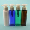 eco-friendly matte white & matte black cylinder pet shampoo bottle with bamboo pump sprayer Plastic Packaging Silver Lotion