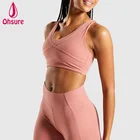 new designer sexy ladies brief bra & crop tops plain yoga sets nudded fitness custom sports bra women
