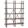 Double Wide 5-Tier Open Bookcase Vintage Industrial Wood Japanese Bookcase for Home Decor Display Office Furniture