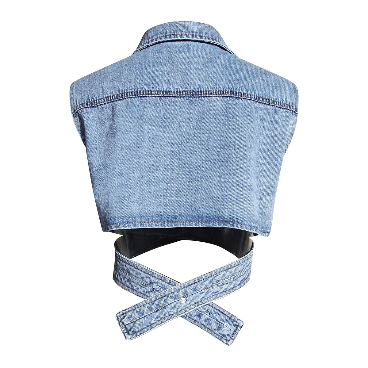 New Fashion Ladies Two-piece Veste Femme Irregular Short Denim Vest Jacket Puff Sleeve Loose Blouse Suit Women