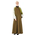 Round neck plaid embroidery long sleeves yellow autumn cotton muslim Dubai sports abaya