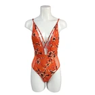 China supply low V-neck line swimwear woman frontside cross straps swimsuit with cheap price