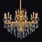 French style 12 light brass iron crystal candle chandelier