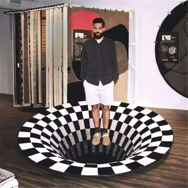 stereo vision mat printed round optical 3d vortex illusion rug carpet