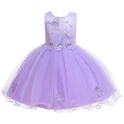 Round Collar Sleeveless Flowers Embroidered Princess Girls Party Dresses