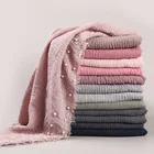 2019 hot sale pearl solid crinkle cotton arab hijab scarf fashion cheap women scarf hijab