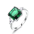 High quality large square nano emerald green stone 925 silver ring cubic zirconia diamond wedding ring jewelry